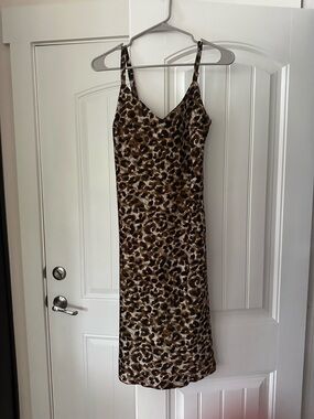 Rebecca Minkoff Brown Leopard-Print Slip Midi Dress